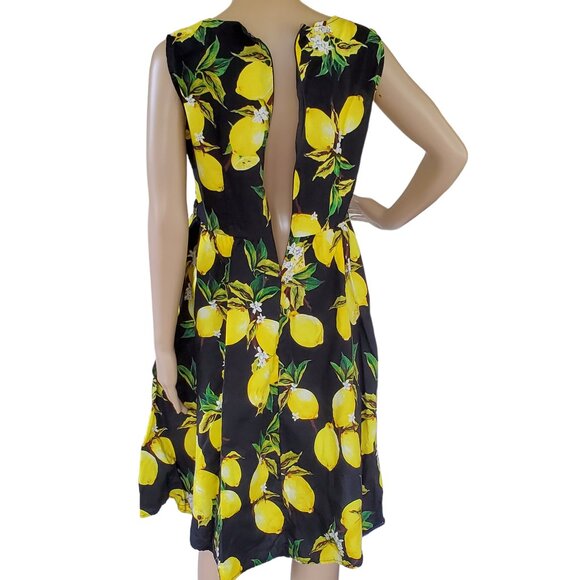 Tropical A Line Dress Women's M Sleeveless Summer Lemon Back Zip Knee Length - Picture 7 of 15
